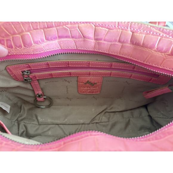 VTG Monsac Pink Croc Leather Tote Y2K Structured, Secret Santa Christmas Gift - Picture 13 of 15